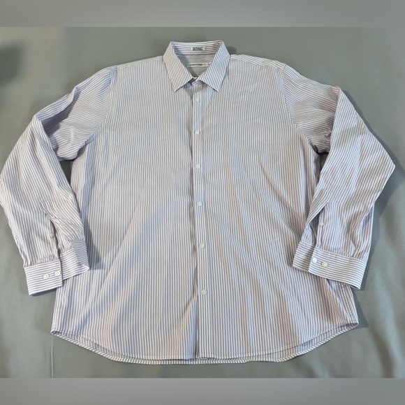 Calvin‎ Klein Shirt Men's Sz Large Purple Pinstripe Button Up Long Sleeve - Picture 3 of 10